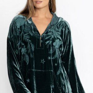 Johnny Was Frankie Velvet Pull On Hoodie with Floral Embroidery